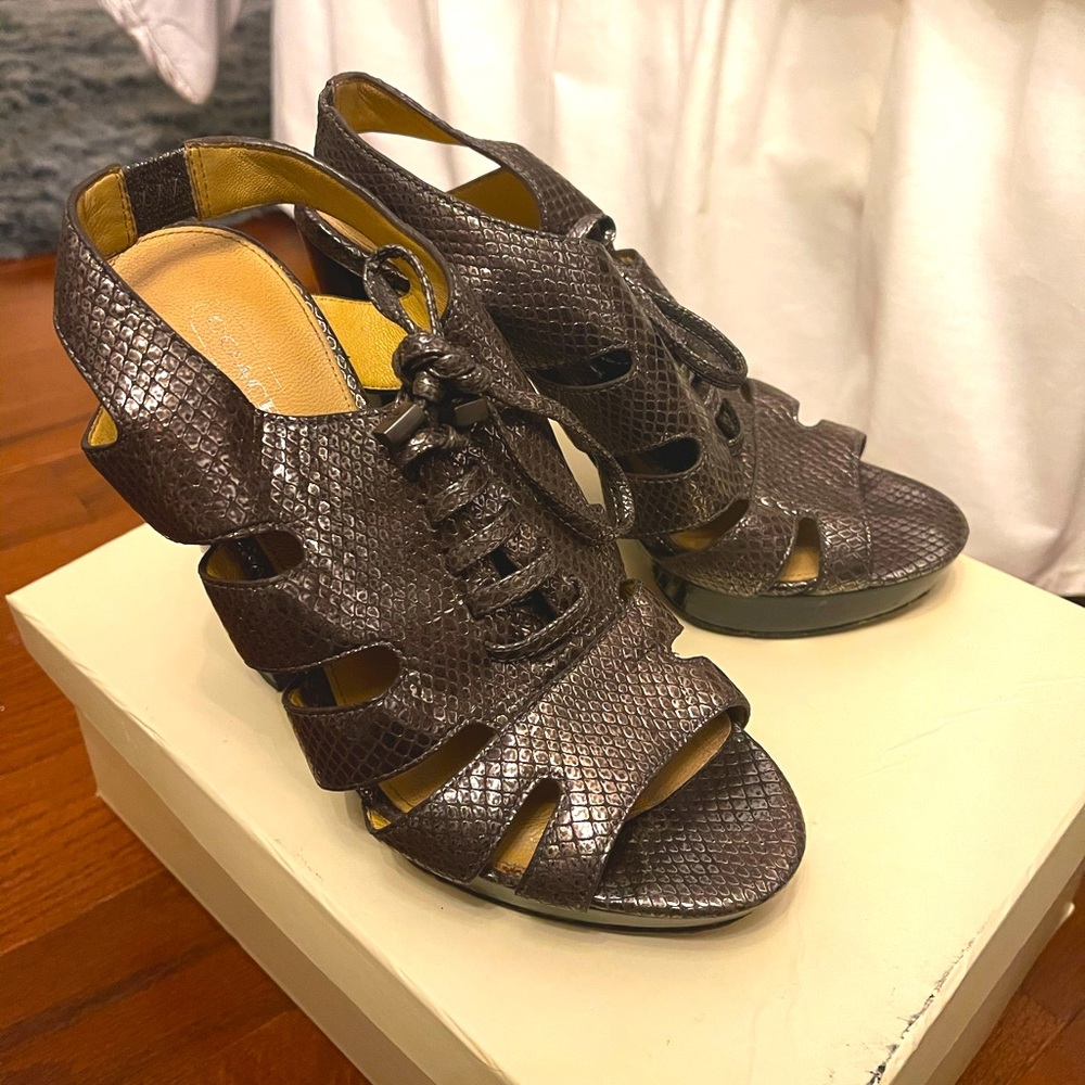 Gorgeous Coach Metallic platform pumps!